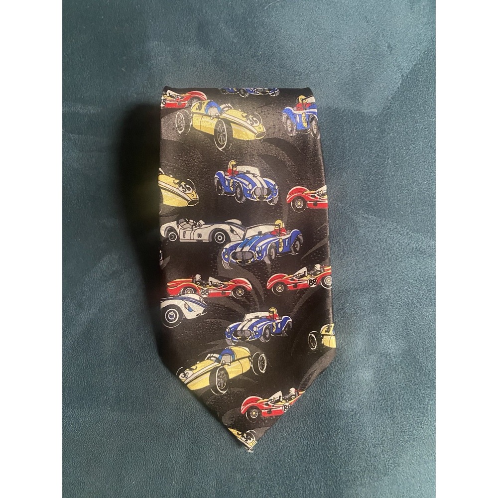 Vintage NABOTH Mens Hand Made Black  Multi Novelty Necktie Race Cars   WIDE